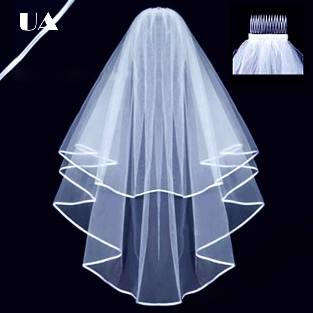 Bridal Sash Ribbon - Простая белая свадебная фата, двухслойная, с