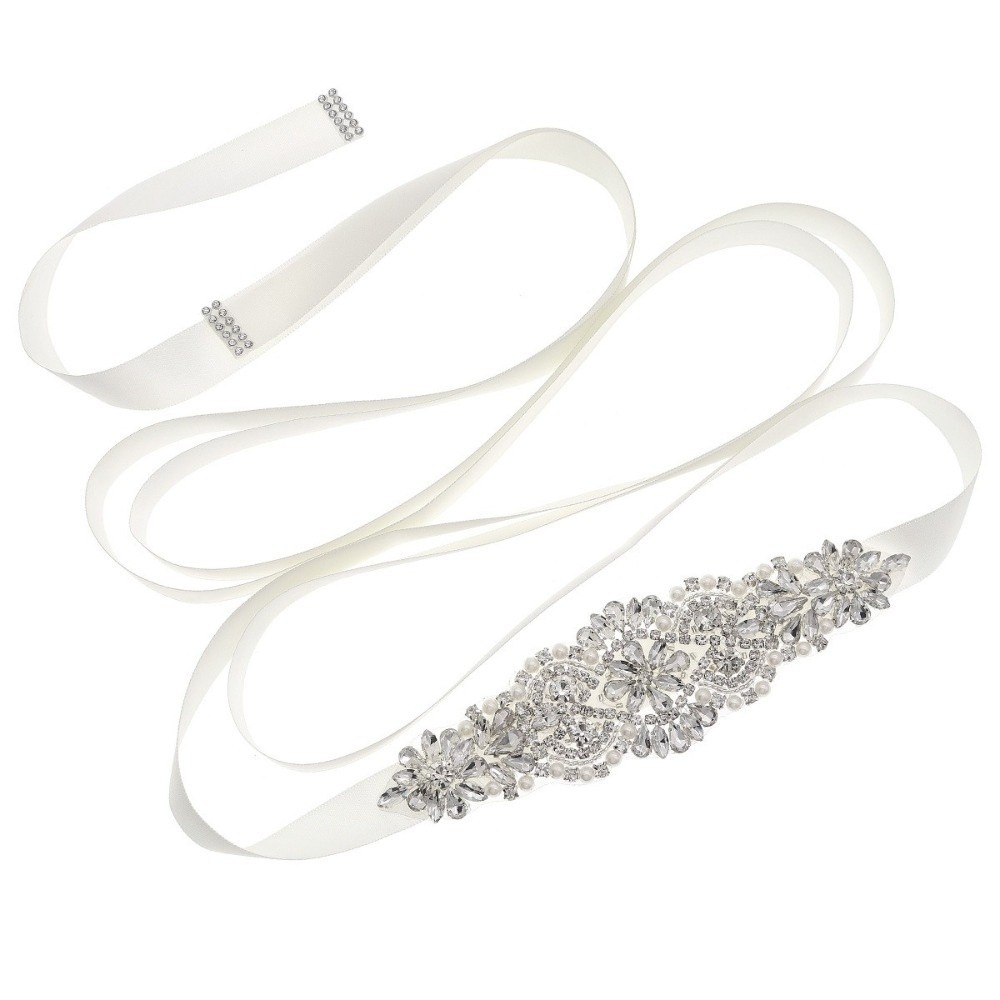 Bridal Sash Ribbon - Модный свадебный пояс-лента серебристого цвета, длинный