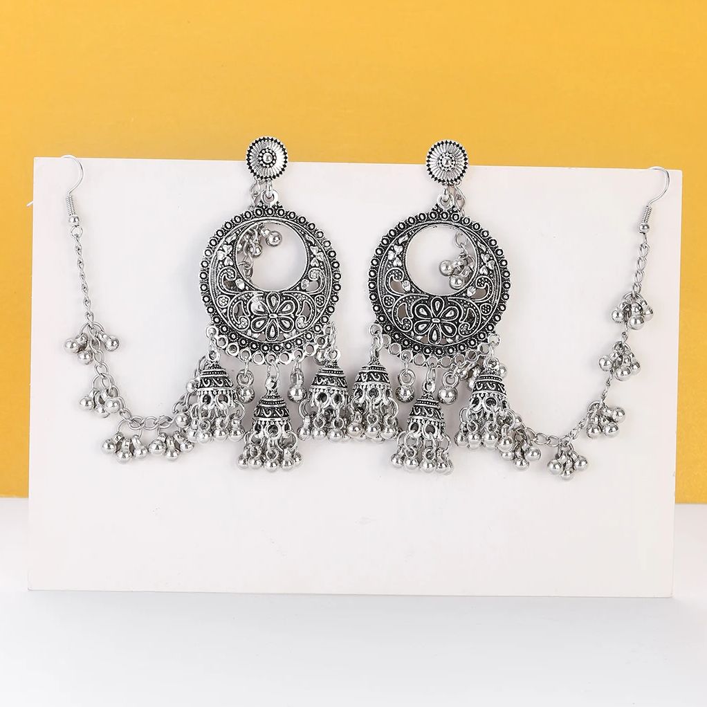 Indian Wedding Supply - Этнические индийские серьги-джумки с цветочными кисточками